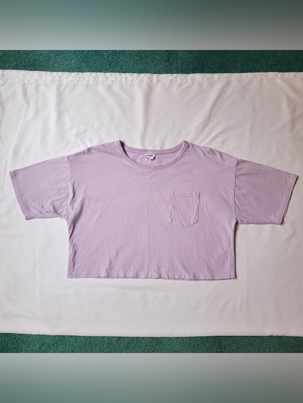Cotton On Womens Oversized Crop Top Tee Shirt With Pocket Purple Sz Small